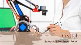  Presentation with industrial robot - PPT layouts with model-of-an-industrial-robot background and a coral colored foreground