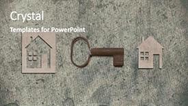  Presentation with home loan - Slide set enhanced with model of cardboard house with key on old textured paper background house building loan real estate or buying a new home concept background and a gray colored foreground