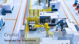  Presentation with robot arm - Theme with model-of-robotic-and-automation background and a light blue colored foreground