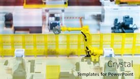  Presentation with robot arm - Presentation theme featuring model-of-robotic-and-automation background and a yellow colored foreground