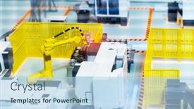  Presentation with robot arm - Cool new presentation theme with model-of-robotic-and-automation backdrop and a light blue colored foreground