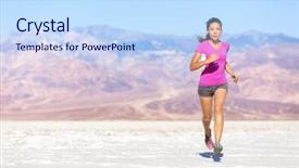  Presentation with woman sport - Presentation theme consisting of model outside under blue sky background and a sky blue colored foreground