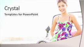  Presentation with vintage car - Slide set enhanced with artificial flowers are made of bright materials made of cloth background and a gray colored foreground