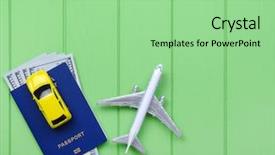  Presentation with green travel - Beautiful slide deck featuring model plane airplane on green backdrop and a seafoam green colored foreground