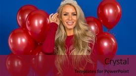  Presentation with balloons - Slide set consisting of model posing in a tiara background and a crimson colored foreground