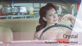  Presentation with 1950s - Colorful slide deck enhanced with model posing with a 1950s backdrop and a soft green colored foreground