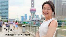  Presentation with china shanghai - Cool new presentation with model smiling happy in shanghai backdrop and a soft green colored foreground