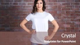  Presentation with white brick wall - PPT layouts having model t - young woman in blank white background and a violet colored foreground