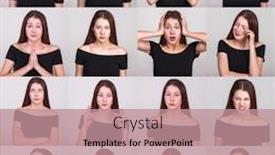  Presentation with tests - Cool new PPT layouts with model-tests-collage-of-emotions backdrop and a coral colored foreground