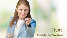  Presentation with woman fighting for her rights - Beautiful presentation design featuring model vianlence - beautiful middle age mature woman backdrop and a soft green colored foreground