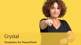  Presentation with woman fighting for her rights - Slide deck with model vianlence - beautiful middle ager senior woman background and a yellow colored foreground