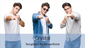  Presentation with collage - Beautiful PPT theme featuring model vianlence - collage of young handsome man backdrop and a light blue colored foreground