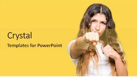  Presentation with woman fighting for her rights - Beautiful slides featuring model vianlence - young beautiful woman wearing casual backdrop and a yellow colored foreground