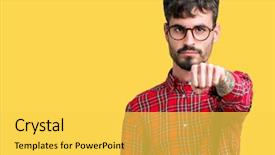  Presentation with elegant man in glasses optics - Beautiful slide deck featuring model vianlence - young handsome man wearing glasses backdrop and a yellow colored foreground