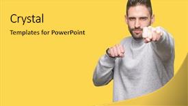  Presentation with few thread bobbin isolated - Audience pleasing slide set consisting of model vianlence - young handsome man wearing sweatshirt backdrop and a yellow colored foreground