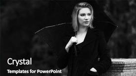  Presentation with sad woman walking - PPT theme featuring model wearing classic black coat background and a black colored foreground