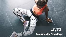  Presentation with sports wear ski goggles - PPT theme featuring model wearing fashion sports wear background and a dark gray colored foreground