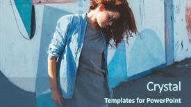  Presentation with wall street - Presentation theme having model wearing plain gray tshirt background and a ocean colored foreground