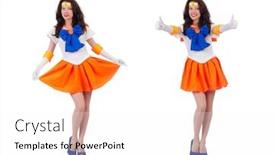  Presentation with sailor moon - Presentation theme with model-wearing-sailor-moon-suit background and a white colored foreground