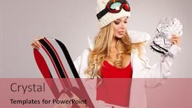  Presentation with snowboard - Cool new slides with model wearing snowboard suit holding a snowboard in studio backdrop and a red colored foreground