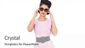  Presentation with hair salon scissors in black - Beautiful theme featuring model wearing sunglasses on white backdrop and a  colored foreground