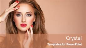  Presentation with long hair - PPT layouts consisting of model-with-fashion-makeup-face background and a coral colored foreground