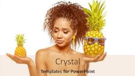  Presentation with summer time - PPT layouts having model-with-pineapple-in-hands background and a yellow colored foreground
