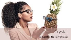  Presentation with girl model - Beautiful slide deck featuring model-with-pineapple-in-hands backdrop and a coral colored foreground