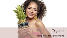  Presentation with girl model - PPT theme enhanced with model-with-pineapple-in-hands background and a coral colored foreground