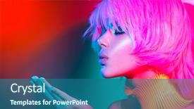  Presentation with party lights - Presentation theme having model woman portrait in colorful background and a ocean colored foreground