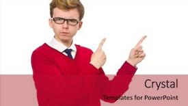  Presentation with modeling - Presentation design featuring modeling eyes googles - student isolated on white background and a  colored foreground