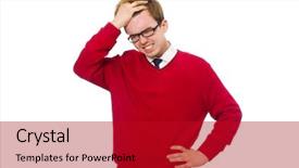  Presentation with student attitude - Presentation theme featuring modeling eyes googles - student isolated on white background and a  colored foreground