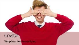  Presentation with modeling - Beautiful presentation theme featuring modeling eyes googles - student isolated on white backdrop and a  colored foreground