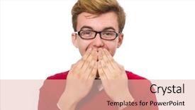  Presentation with student - Beautiful slide set featuring modeling eyes googles - student isolated on white backdrop and a  colored foreground