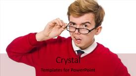  Presentation with student discount - Cool new PPT layouts with modeling eyes googles - student isolated on white backdrop and a  colored foreground