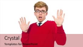  Presentation with student behavior management - Theme with modeling eyes googles - student isolated on white background and a  colored foreground