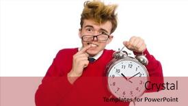  Presentation with modeling - PPT theme having modeling eyes googles - student with alarm clock isolated background and a crimson colored foreground