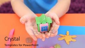  Presentation with clay - PPT layouts with clay models - child's hands holding hand-made plasticine background and a coral colored foreground