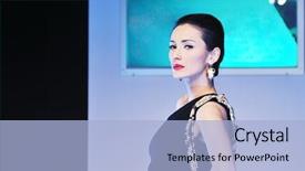  Presentation with fashion show - Beautiful presentation featuring models group posing on fashion backdrop and a light blue colored foreground