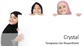  Presentation with arabic children - Colorful presentation design enhanced with models isolated on white background backdrop and a white colored foreground