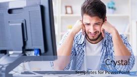  Presentation with internet - Beautiful theme featuring modem - frustrated young man due backdrop and a light blue colored foreground