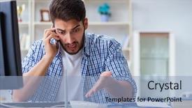  Presentation with internet - PPT theme having modem - frustrated young man due background and a light blue colored foreground