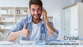  Presentation with connection - PPT layouts with modem - man enjoying fast internet connection background and a light blue colored foreground