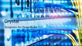  Presentation with network cable - Slides enhanced with modem - network cable connecting on network background and a light blue colored foreground