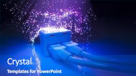  Presentation with fiber - Beautiful slide deck featuring modem - network cables and hub closeup backdrop and a cobalt blue colored foreground