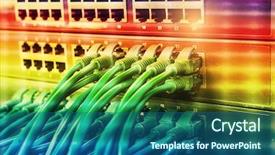  Presentation with cables - Audience pleasing presentation theme consisting of modem - network cables connected to switch backdrop and a ocean colored foreground