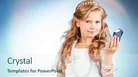  Presentation with kids fashion - Slide deck consisting of moder jewellery - elegant little girl with beautiful background and a sky blue colored foreground