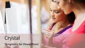  Presentation with jewelery - Colorful PPT layouts enhanced with moder jewellery - young woman choosing jewelery backdrop and a coral colored foreground