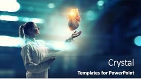  Presentation with cardiology - Presentation design featuring moderm-medicine-cardiology-mixed-media background and a navy blue colored foreground