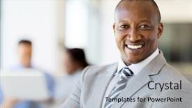  Presentation with modern - Theme having modern african businessman portrait in office background and a light gray colored foreground